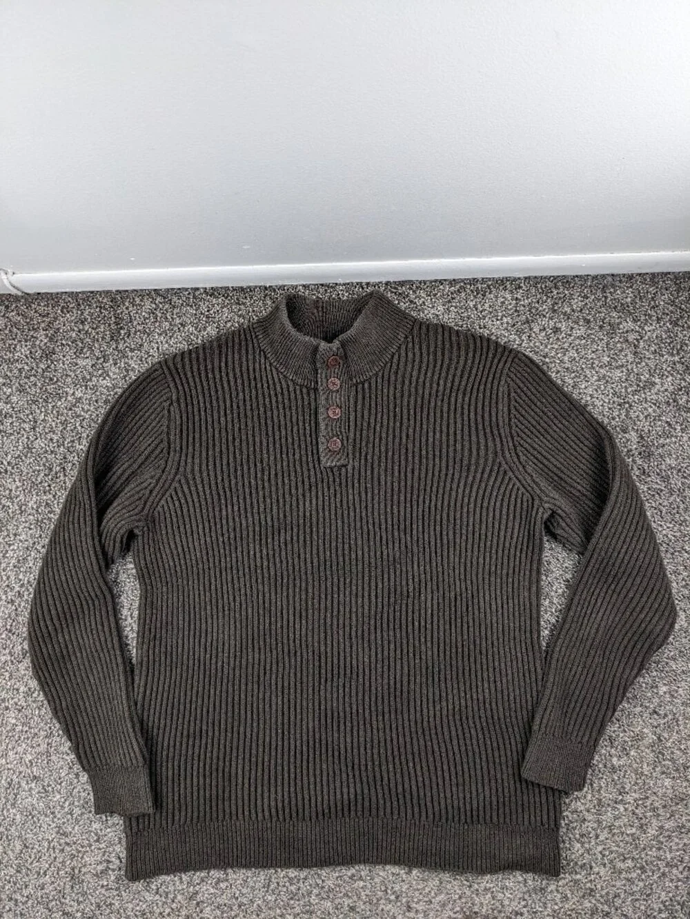 Vintage LL Bean Sweater Fisherman Henley Chunky Ribbed Knit Brown Mens 2XLT